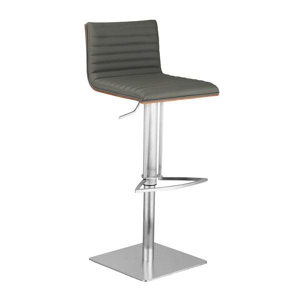 Armen Living Cafe Adjustable Height Swivel Gray Faux Leather and Walnut Wood Bar Stool LCCASWBAGRB201 - main